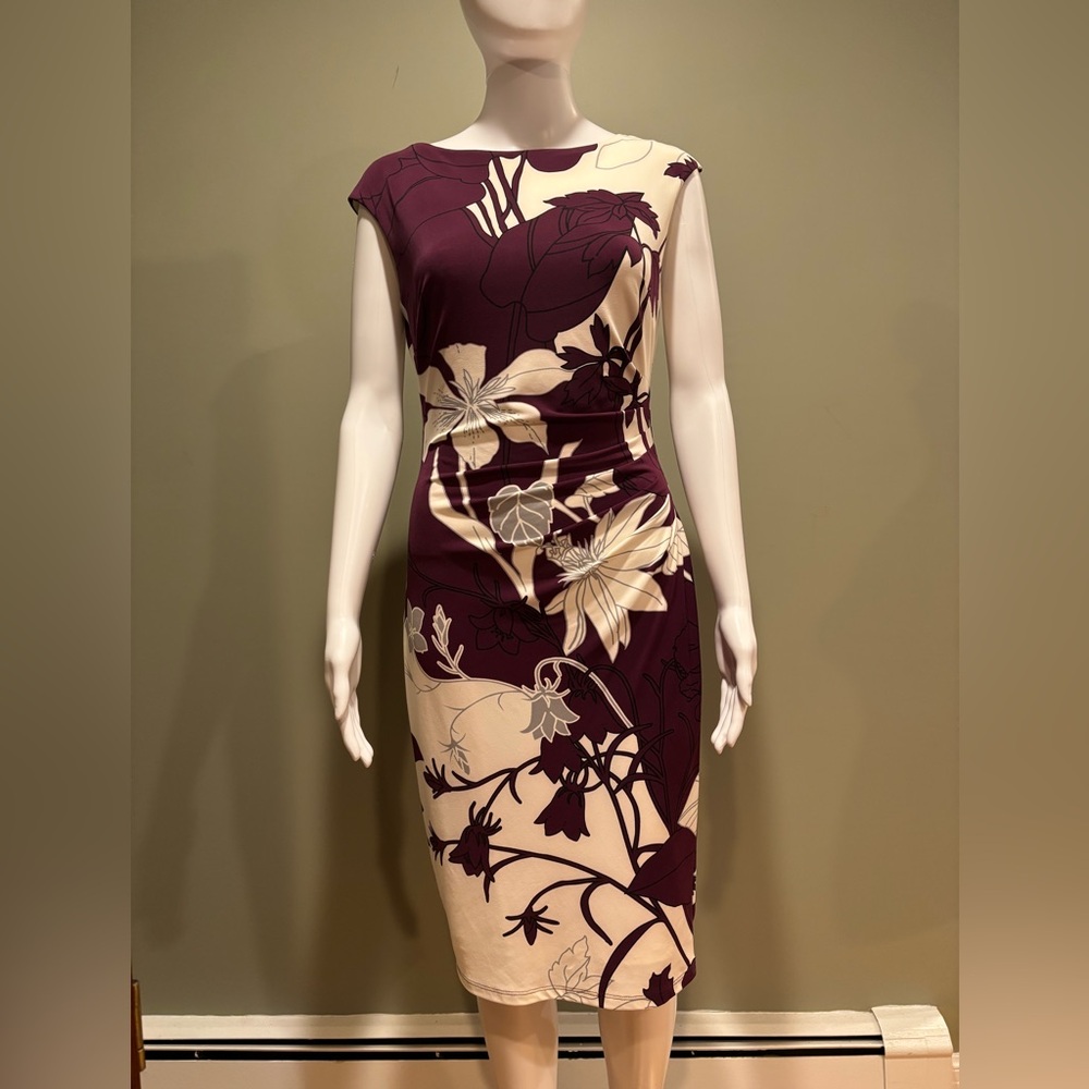 Ralph Lauren Floral Print Dress in Burgundy and Cream